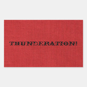Pegatina Rectangular THUNDERATION! texto negro elegante en Red Linen Ph