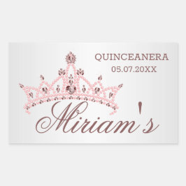 Pegatina Rectangular Tiara, perlas, gema en forma de corazón Quinceaner