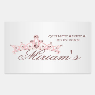 Pegatina Rectangular Tiara, perlas, gema en forma de corazón Quinceaner