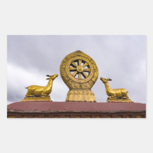 Pegatina Rectangular Tíbet, Lhasa - Rueda Dharma en el templo Jokhang