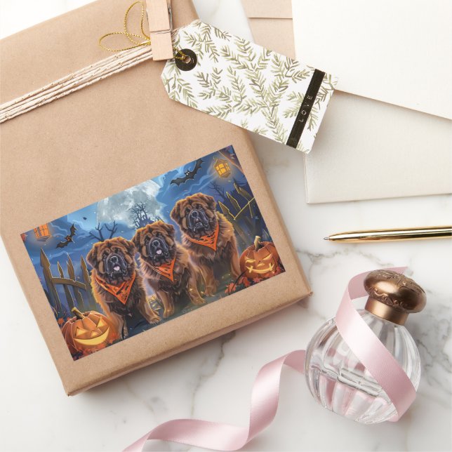 Pegatina Rectangular Tibetano Mastiff Halloween Spooky (Regalar)
