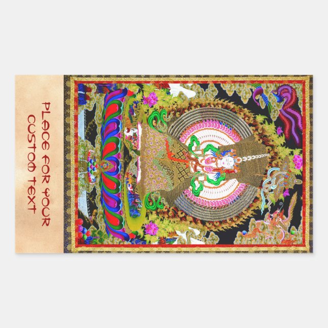 Pegatina Rectangular Tibetano oriental de Guay thangka Usnisa Sitatapat (Anverso)