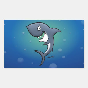 Pegatina Rectangular Tiburón gracioso sonriente con fondo azul