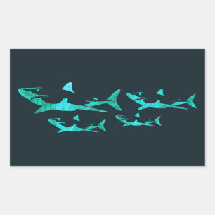 Pegatina Rectangular Tiburones azules
