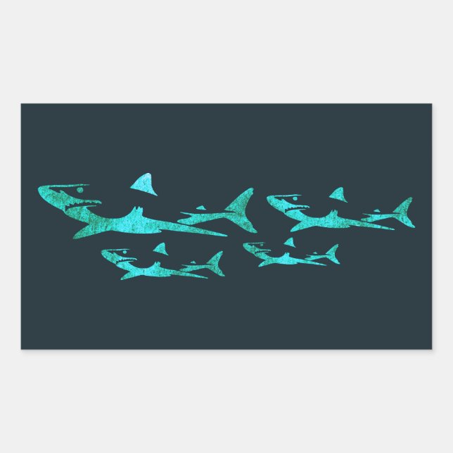 Pegatina Rectangular Tiburones azules (Anverso)