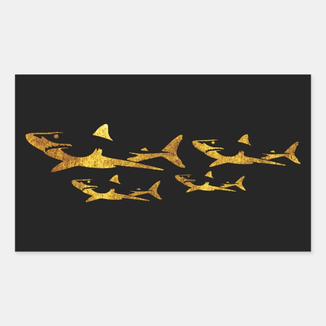 Pegatina Rectangular Tiburones dorados (Anverso)