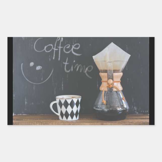 Pegatina Rectangular Tiempo de café con copa y café (Anverso)