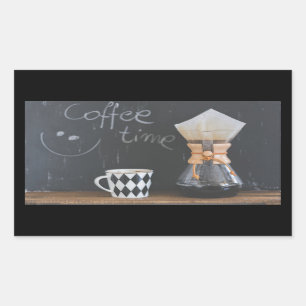 Pegatina Rectangular Tiempo de café con copa y café
