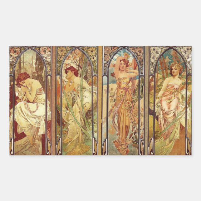 Pegatina Rectangular Tiempos de Art Nouveau del día (Anverso)