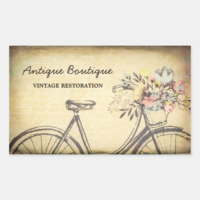 Pegatina Rectangular Tienda de Antigüedades de Bicicletas Clásicas (Anverso)
