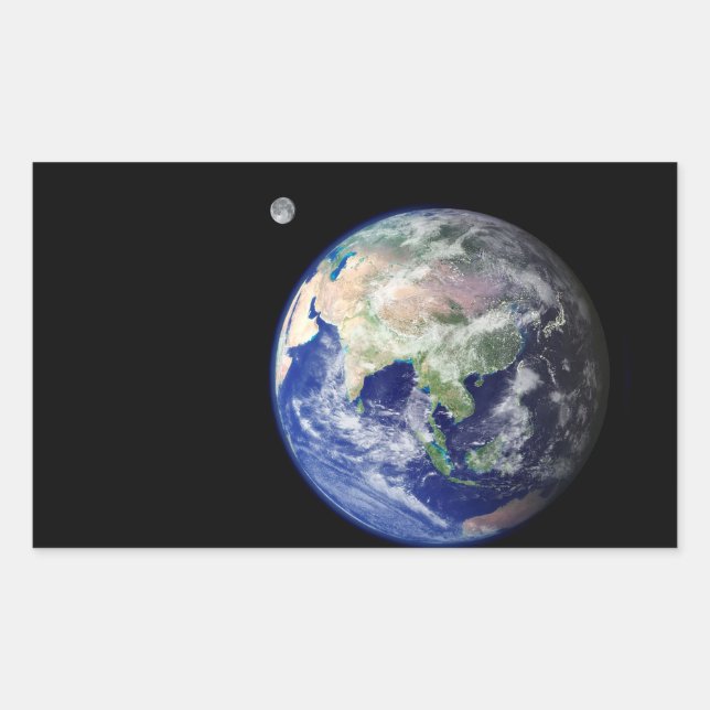 Pegatina Rectangular Tierra y Luna desde el Espacio (Anverso)