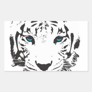 Pegatina Rectangular Tigre blanco con ojos azules