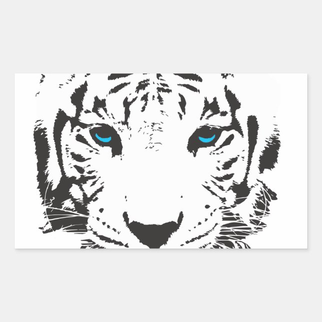 Pegatina Rectangular Tigre blanco con ojos azules (Anverso)