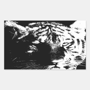 Pegatina Rectangular Tigre de arte pop blanco y negro