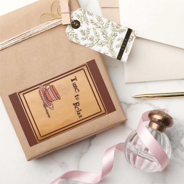 Pegatina Rectangular Time to Relax brown Rectangular Sticker Label (Regalar)