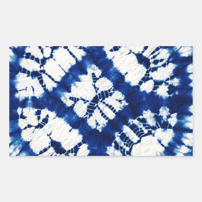 Pegatina Rectangular Tinte de Shibori South Seas Índigo Batik (Anverso)