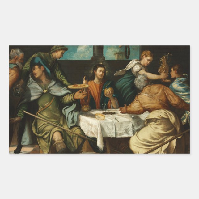 Pegatina Rectangular Tintoretto - La cena en Emmaus (Anverso)