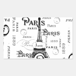 Pegatina Rectangular Tipografía Caligrafía París Francia Torre Eiffel