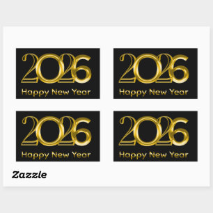 Pegatina Rectangular Tipografía de falso oro Feliz Año Nuevo 2026