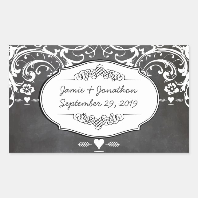 Pegatina Rectangular Tipografía de Pizarra Bodas (Anverso)