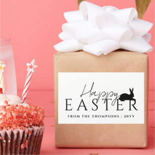 Pegatina Rectangular Tipografía negra elegante y conejo Feliz Pascua