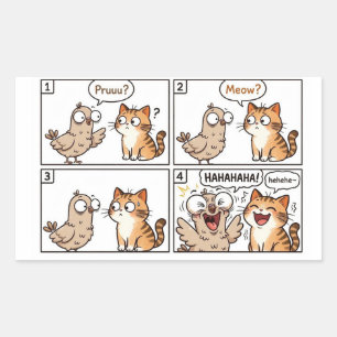 Pegatina Rectangular Tira cómica divertida de paloma y gato Pruuu Miau