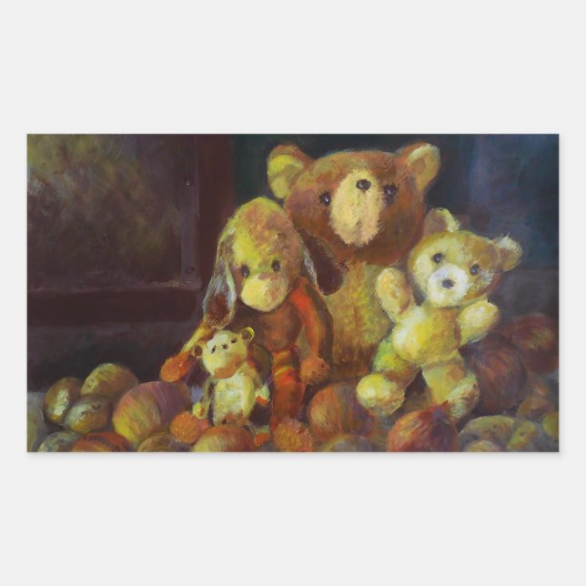 Pegatina Rectangular Todavía la vida con Teddy Bears (Anverso)