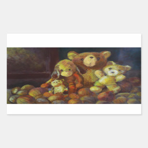 Pegatina Rectangular Todavía la vida con Teddy Bears