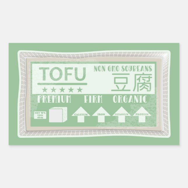 Pegatina Rectangular Tofu Vegan Vegetariana (Anverso)