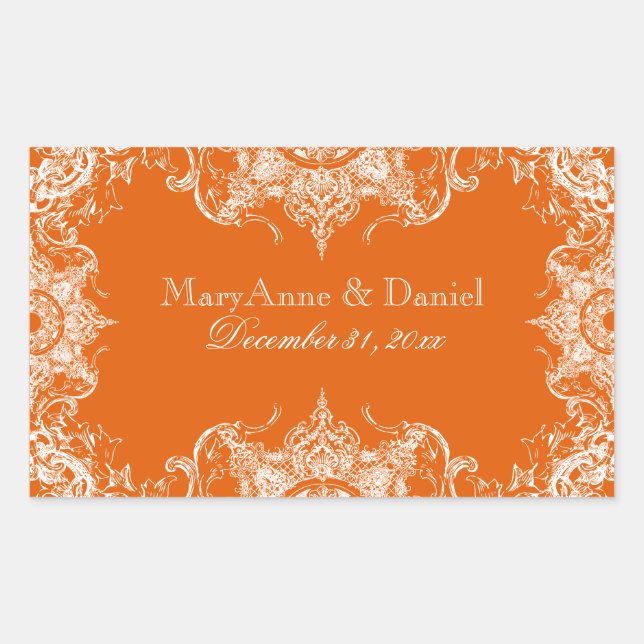 Pegatina Rectangular Toile Damask Swirl Matanza Pegatina-T angerina (Anverso)