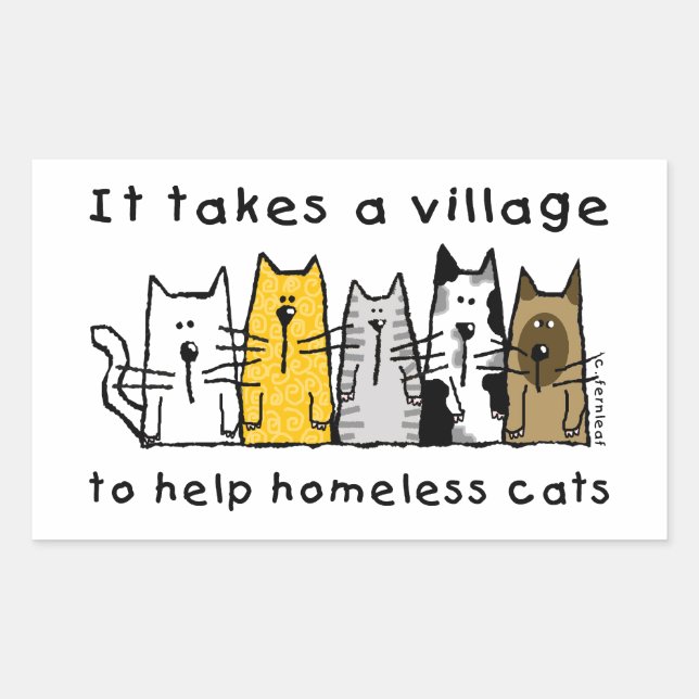 Pegatina Rectangular Toma a pueblo ayuda a gatos sin hogar (Anverso)