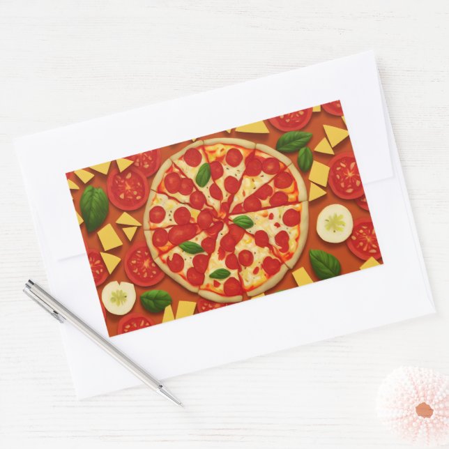 Pegatina Rectangular Tomate de alimentos frescos abstractos de queso te (Sobre)