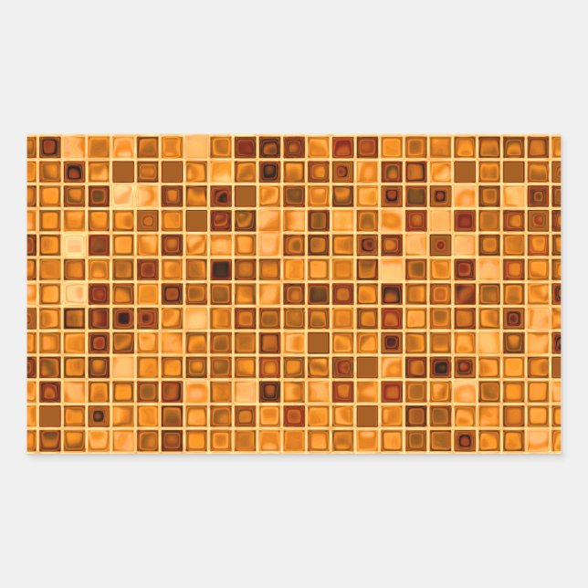 Pegatina Rectangular Tonos De Rust Naranja Patrón De Mosaico 'Aguas' (Anverso)