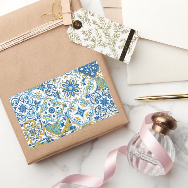Pegatina Rectangular tonos mediterráneos/ azulejos (Regalar)