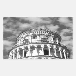 Pegatina Rectangular Torre de Pisa Italia de inclinación blanca negra