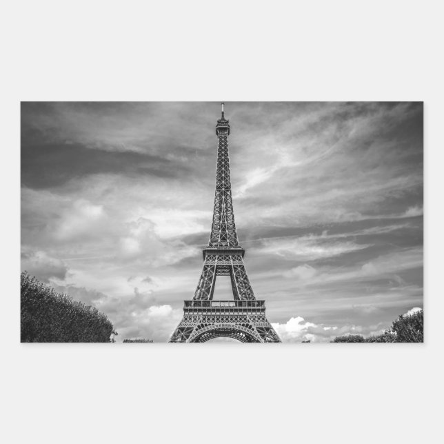 Pegatina Rectangular Torre Eiffel Blanco y Negro París Francia (Anverso)
