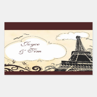 Pegatina Rectangular Torre Eiffel con nubes