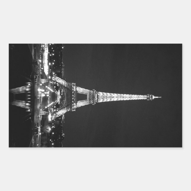 Pegatina Rectangular Torre Eiffel de noche - Rectángulo B/W (Anverso)