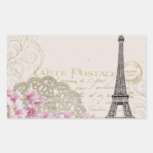 Pegatina Rectangular Torre Eiffel Vintage París Francia Romance Rosa