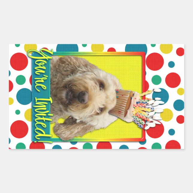 Pegatina Rectangular Torta de invitaciones - GoldenDoodle (Anverso)