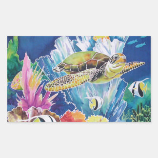 Pegatina Rectangular Tortuga del Mar Verde
