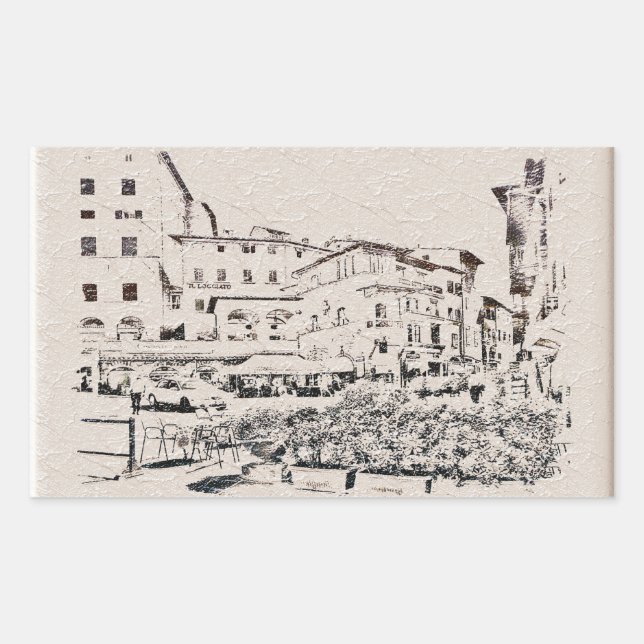 Pegatina Rectangular Toscana. Italia. Cortona. (Anverso)