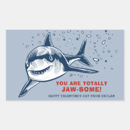 Pegatina Rectangular Totalmente Jaw-some Shark Kids Valentine