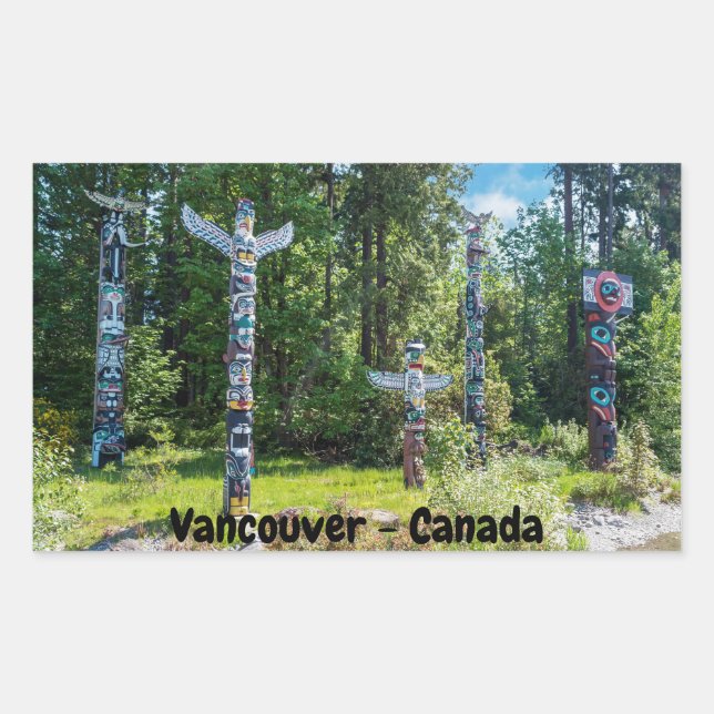 Pegatina Rectangular Totems in Stanley Park, Vancouver Canadá (Anverso)