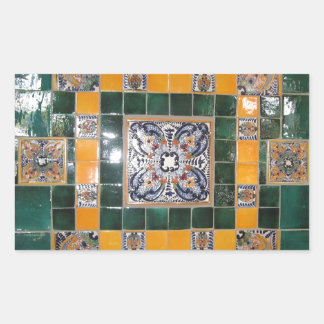 Pegatina Rectangular Trabajo en mosaico estilo Talavera verde mexicana