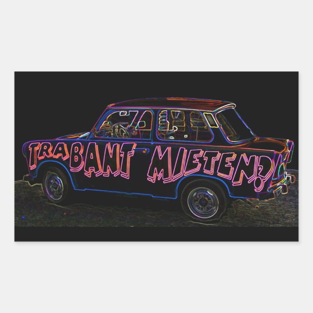 Pegatina Rectangular Trabant Car for Rent (Mieten),Black Back (Anverso)