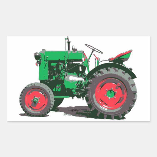 PEGATINA RECTANGULAR TRACTOR DE ANTIGÜEDAD (Anverso)