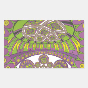 Pegatina Rectangular Tradicional kaleidoscopio africano púrpura y amari