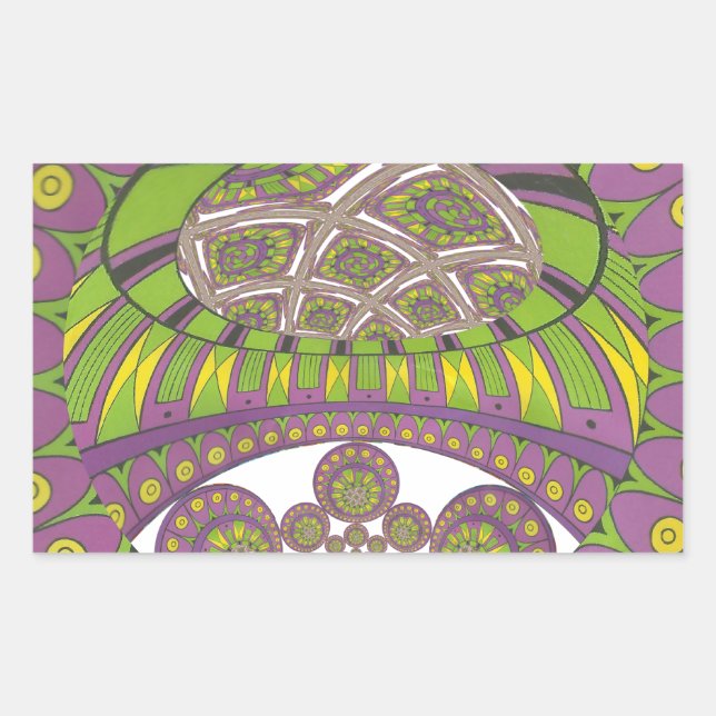 Pegatina Rectangular Tradicional kaleidoscopio africano púrpura y amari (Anverso)