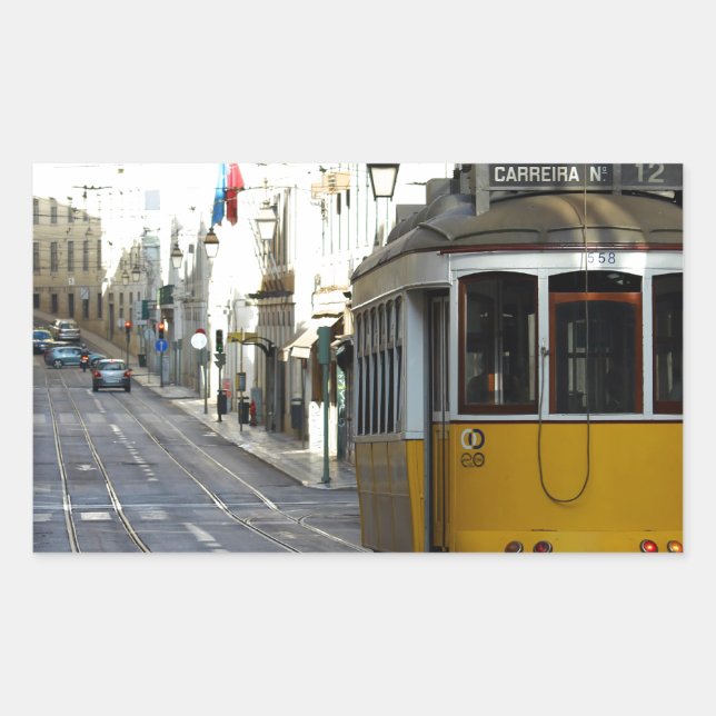 Pegatina Rectangular Tram 28, Lisbon, Portugal (Anverso)
